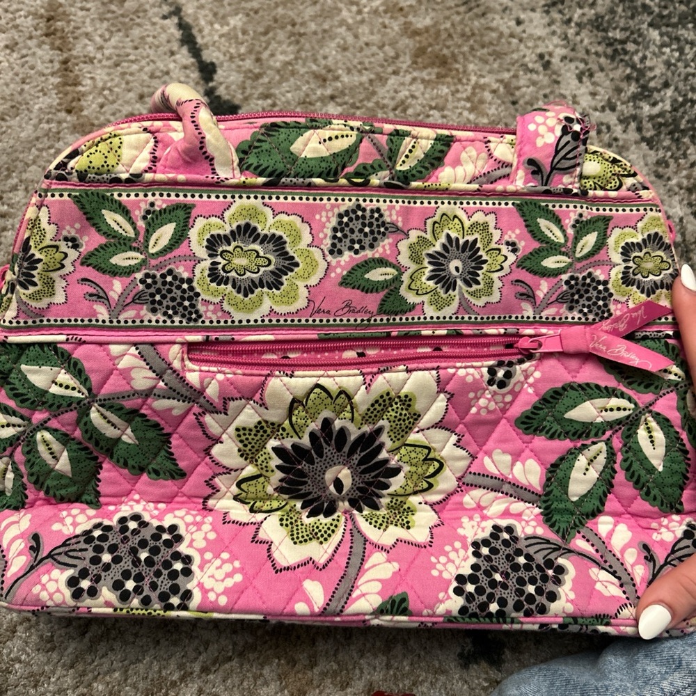 Vera Bradley Pink and Green Floral Cosmetic Bag